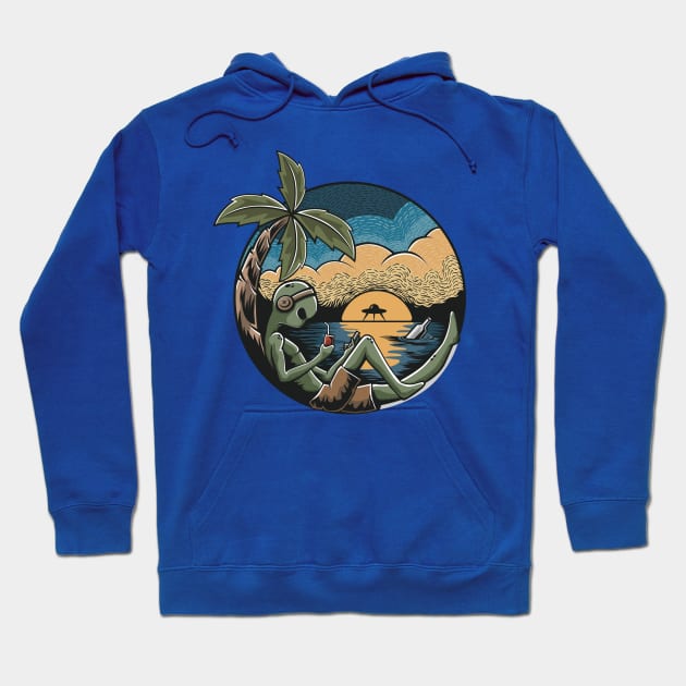 alien summertime relaxing beach Hoodie by Mako Design 